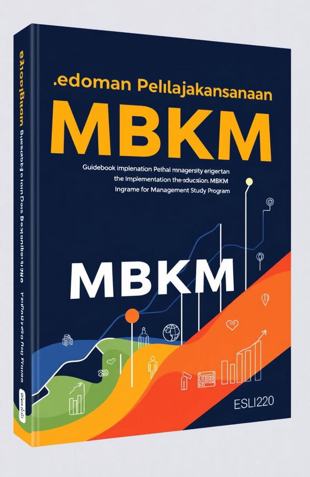 A sleek and professional book cover design for a guidebook on the implementation of the MBKM (Merdeka Belajar Kampus Merdeka) program for the Management Study Program