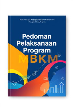 A sleek and professional book cover design for a guidebook on the implementation of the MBKM (Merdeka Belajar Kampus Merdeka) program for the Management Study Program