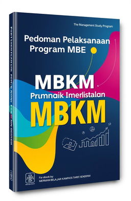 A sleek and professional book cover design for a guidebook on the implementation of the MBKM (Merdeka Belajar Kampus Merdeka) program for the Management Study Program