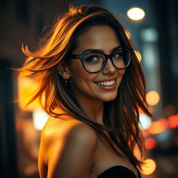 A sexy woman wearing stylish glasses, exuding confidence and charm