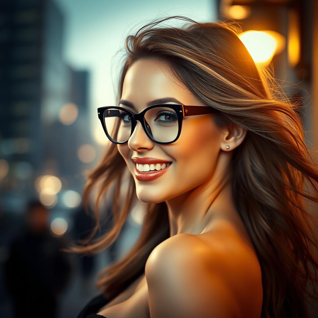 A sexy woman wearing stylish glasses, exuding confidence and charm