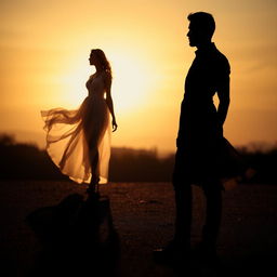 An artistic composition showing a man's shadow cast on the ground, depicted in silhouette form, suggesting a feeling of contemplation or solitude