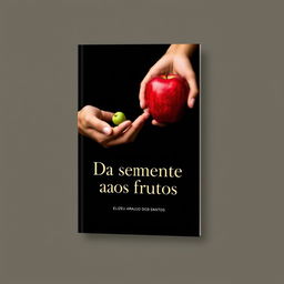 A book cover design titled 'Da semente aos frutos' by Elizeu Araujo dos Santos, featuring a striking visual of two hands