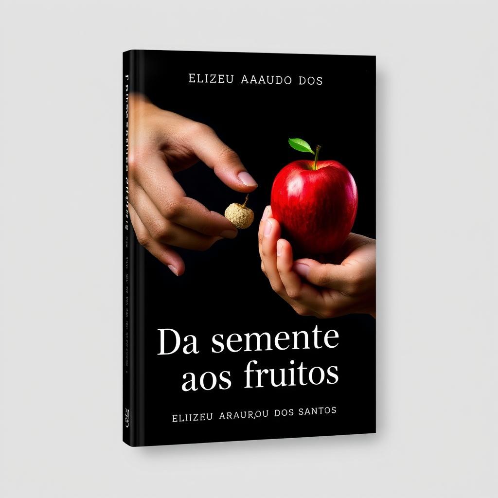 A book cover design titled 'Da semente aos frutos' by Elizeu Araujo dos Santos, featuring a striking visual of two hands