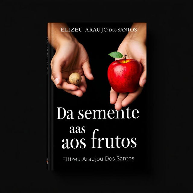 A book cover design titled 'Da semente aos frutos' by Elizeu Araujo dos Santos, featuring a striking visual of two hands