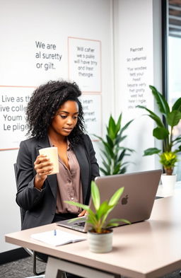 A confident entrepreneur in a modern office space, showcasing a dynamic atmosphere