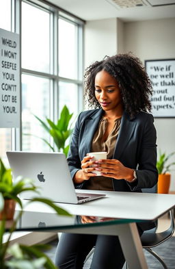 A confident entrepreneur in a modern office space, showcasing a dynamic atmosphere
