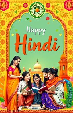 A vibrant and colorful representation of Indian culture for a Hindi project