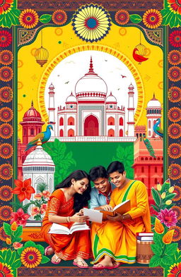 A vibrant and colorful representation of Indian culture for a Hindi project