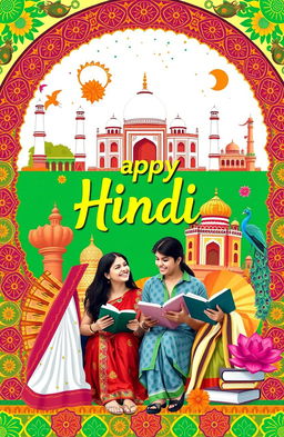 A vibrant and colorful representation of Indian culture for a Hindi project