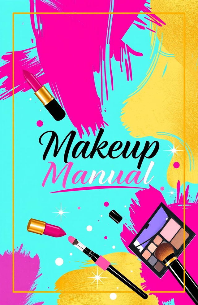 Design a vibrant cover for a makeup manual that features a modern and stylish layout