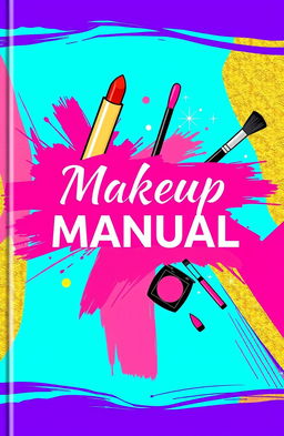 Design a vibrant cover for a makeup manual that features a modern and stylish layout