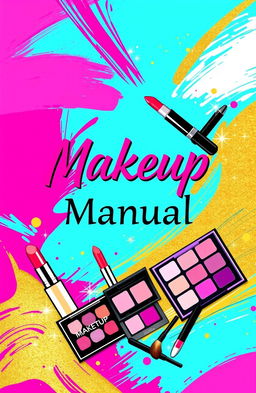 Design a vibrant cover for a makeup manual that features a modern and stylish layout
