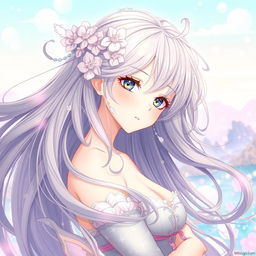 A beautifully illustrated anime-style character in an artistic pose, showcasing intricate details in her features and hair