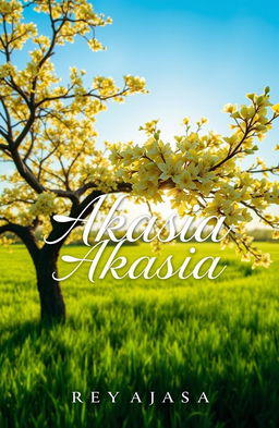 A book cover design featuring the title 'Akasia' in elegant, flowing typography