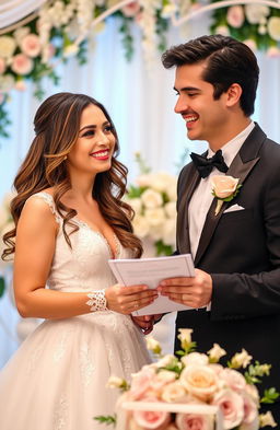 A romantic scene depicting a contract marriage, featuring a couple in a beautifully decorated setting, surrounded by flowers and soft lighting