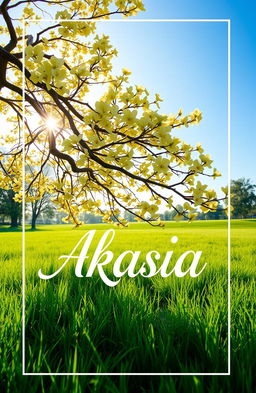 A book cover design featuring the title 'Akasia' in elegant, flowing typography