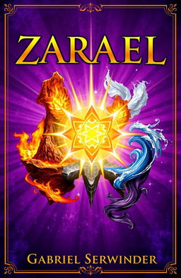 A vibrant fantasy book cover for the novel 'ZARAEL' by Gabriel Serwinder