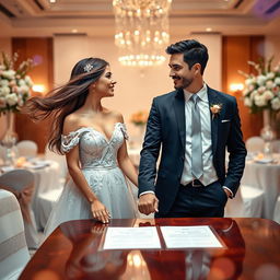 A visually captivating scene illustrating a contract marriage between a man and a woman