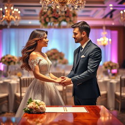 A visually captivating scene illustrating a contract marriage between a man and a woman