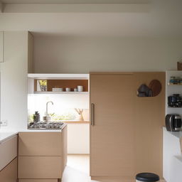 A modern, small-sized kitchen interior designed to give a spacious appearance