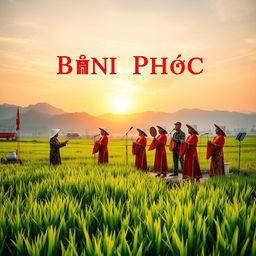 A vibrant scene showcasing the rich cultural heritage of Bình Phước, Vietnam, highlighting its traditional folk songs and poetic expressions