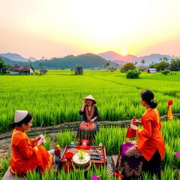 A vibrant scene showcasing the rich cultural heritage of Bình Phước, Vietnam, highlighting its traditional folk songs and poetic expressions