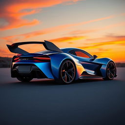 A futuristic two-door sports car with an automatic rear wing and dynamic air flags made of carbon fiber
