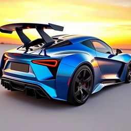 A futuristic two-door sports car with an automatic rear wing and dynamic air flags made of carbon fiber