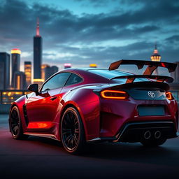 A stylish two-door sports car featuring a moderately sized automatic rear wing and sleek carbon fiber air flags