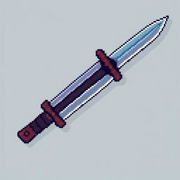 A detailed pixel art representation of a kunai, featuring sharp blades and a distinctive handle, rendered in a vibrant color palette
