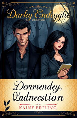 A romantic novel cover illustration featuring a darkly enchanting love story