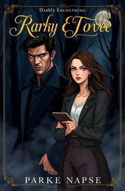 A romantic novel cover illustration featuring a darkly enchanting love story