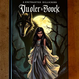 A captivating book cover featuring a mystical scene with a wolf-vampire hybrid lurking in a dark, enchanted forest