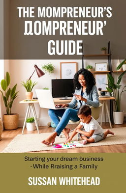 A dynamic book cover for 'The Mompreneur’s Guide: Starting Your Dream Business While Raising a Family' by Sussan Whitehead
