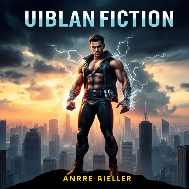 A gripping urban fiction book cover that showcases a city skyline illuminated by an ethereal glow of nuclear energy