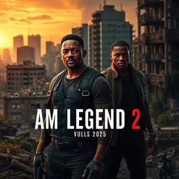 An evocative teaser image for 'I Am Legend 2 (2025)' featuring Will Smith and Michael B