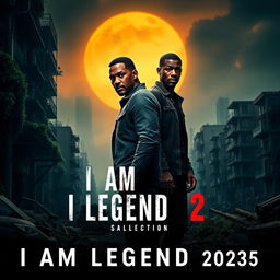 An evocative teaser image for 'I Am Legend 2 (2025)' featuring Will Smith and Michael B
