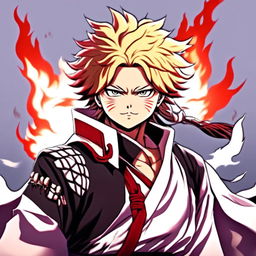 Anime profile picture featuring Rengoku Kyojuro from Demon Slayer in his Hashira uniform with a fiery-themed background.