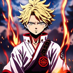 Anime profile picture featuring Rengoku Kyojuro from Demon Slayer in his Hashira uniform with a fiery-themed background.