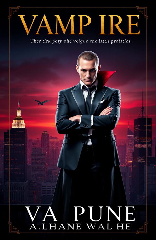 A captivating book cover design featuring a charismatic CEO and a mysterious vampire