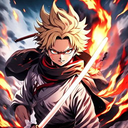 Anime profile picture of Rengoku Kyojuro from Demon Slayer in his Hashira uniform, holding his katana amidst an inferno, with his hair appearing even more fiery.