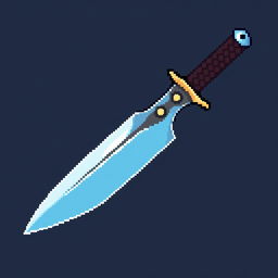 An illustration of a kunai in pixel art style, depicting the traditional ninja weapon with a sleek blade and a distinctive handle
