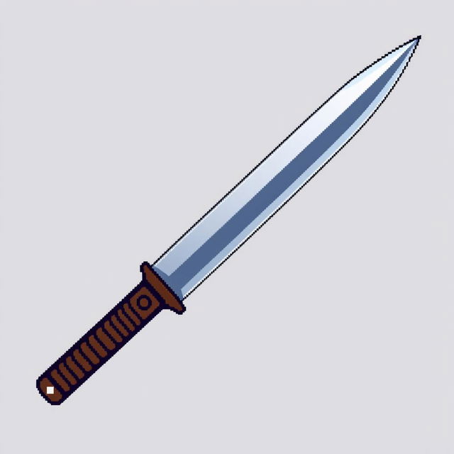 An illustration of a kunai in pixel art style, depicting the traditional ninja weapon with a sleek blade and a distinctive handle