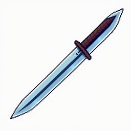 An illustration of a kunai in pixel art style, depicting the traditional ninja weapon with a sleek blade and a distinctive handle