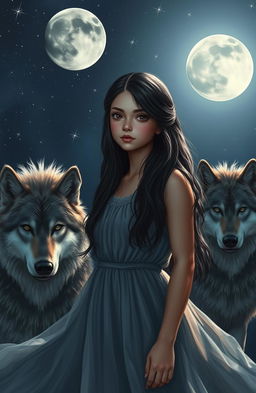 A dark-haired girl with deep brown eyes, standing confidently under the full moonlight