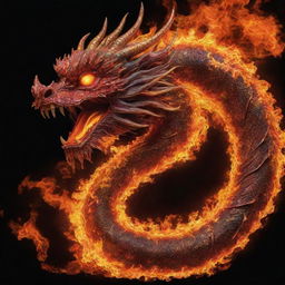 A vibrant Chinese dragon, made of mesmerizing flames. The dragon's fiery form uniquely shapes to resemble the number '3'.