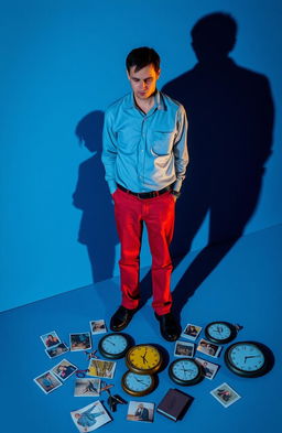 A scene depicting a man standing with a disappointed expression
