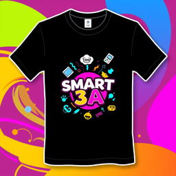 A colorful and modern T-shirt design for 'SMART 3A', featuring a vibrant and eye-catching logo