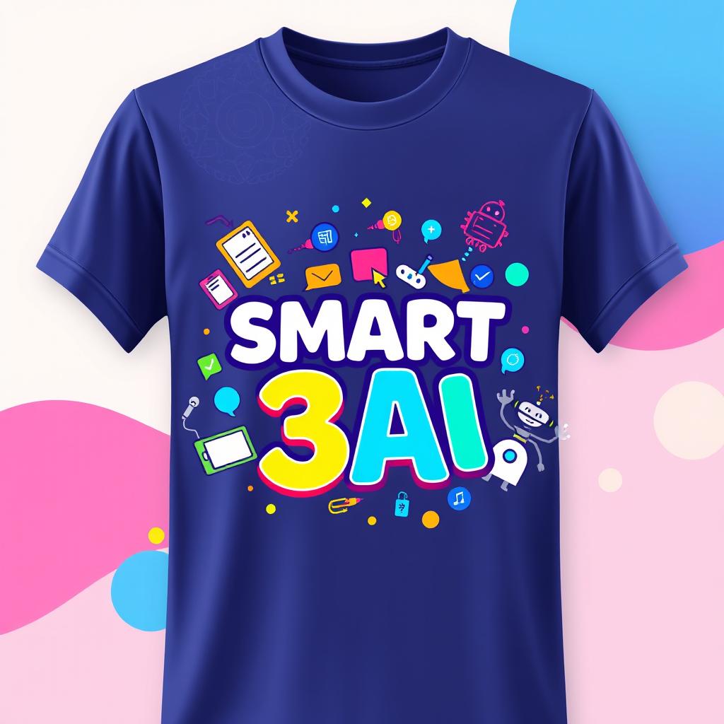 A colorful and modern T-shirt design for 'SMART 3A', featuring a vibrant and eye-catching logo